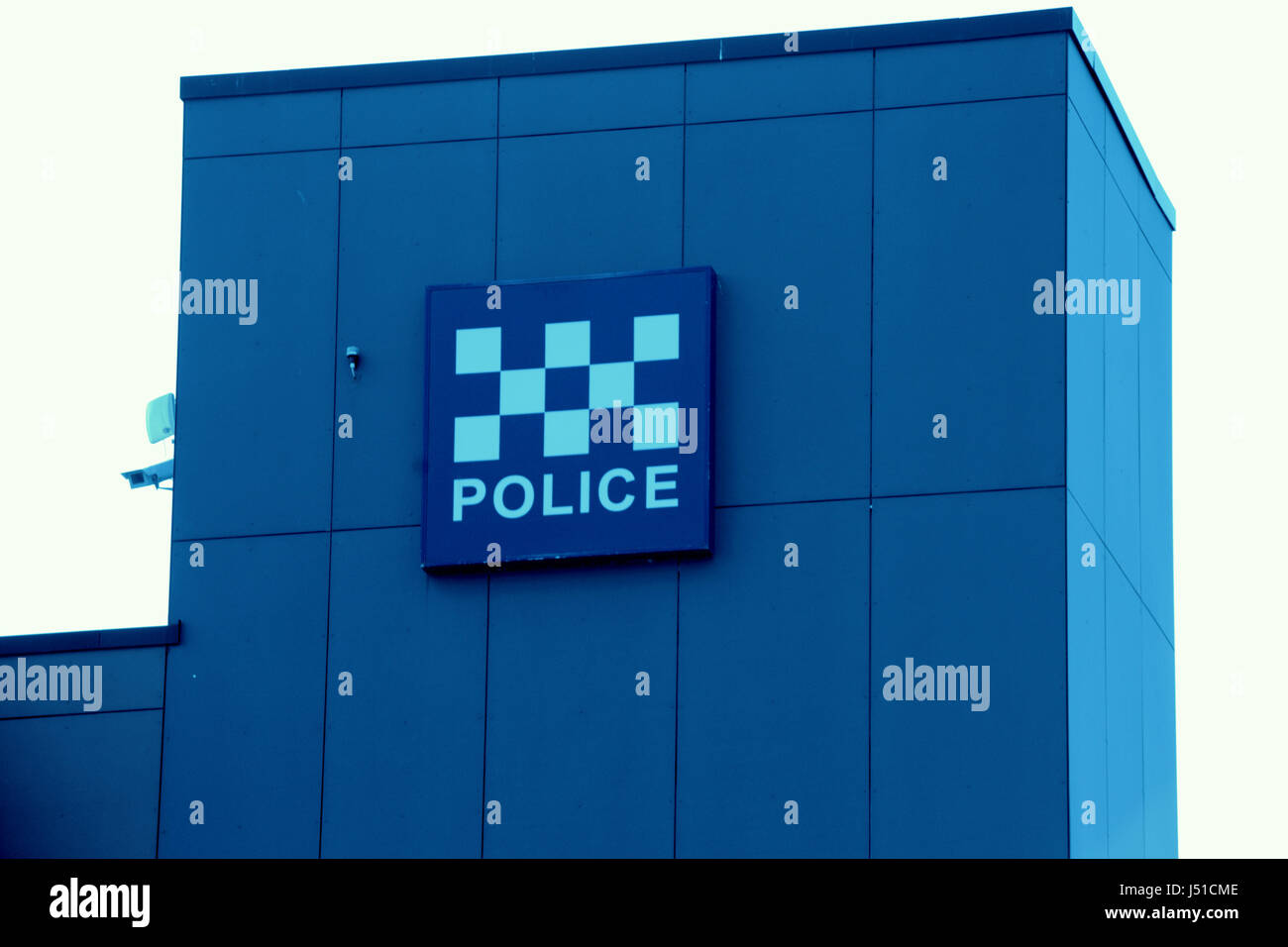 Generic police sign Clydebank police station Scottish police building blue Stock Photo