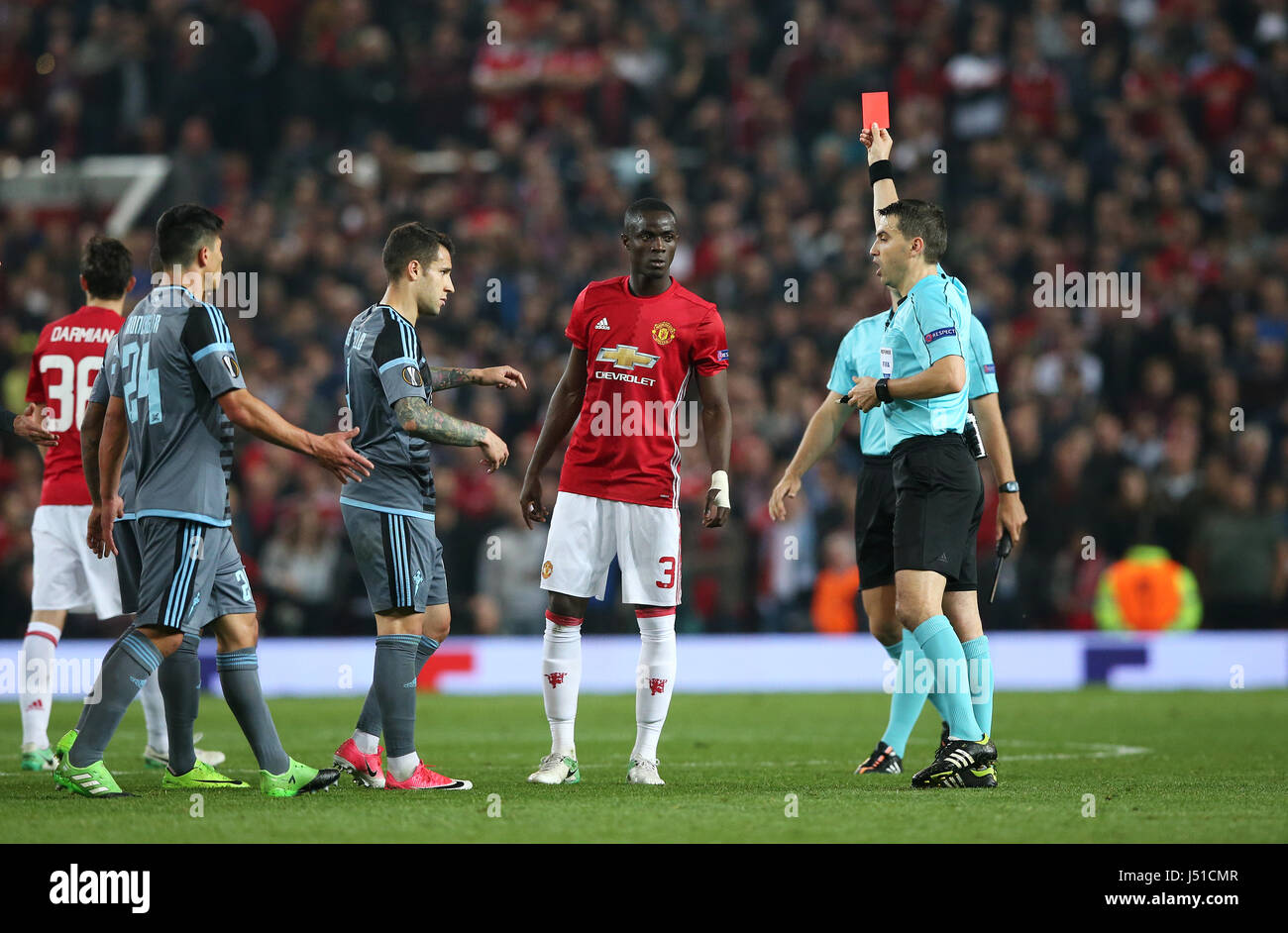 United's Bailly (3) is shown a red card with Celta Vigo's Facundo Sebastian Roncaglia (24) after an altercation Stock Photo - Alamy