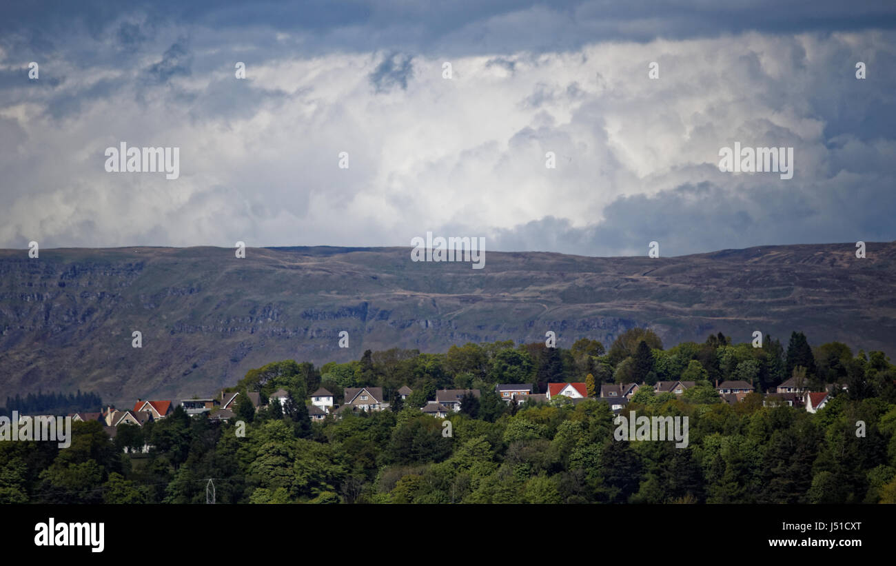 Bearsden  East Dunbartonshire from high viewpoint in Glasgow and Campsie fells hills in the background Stock Photo