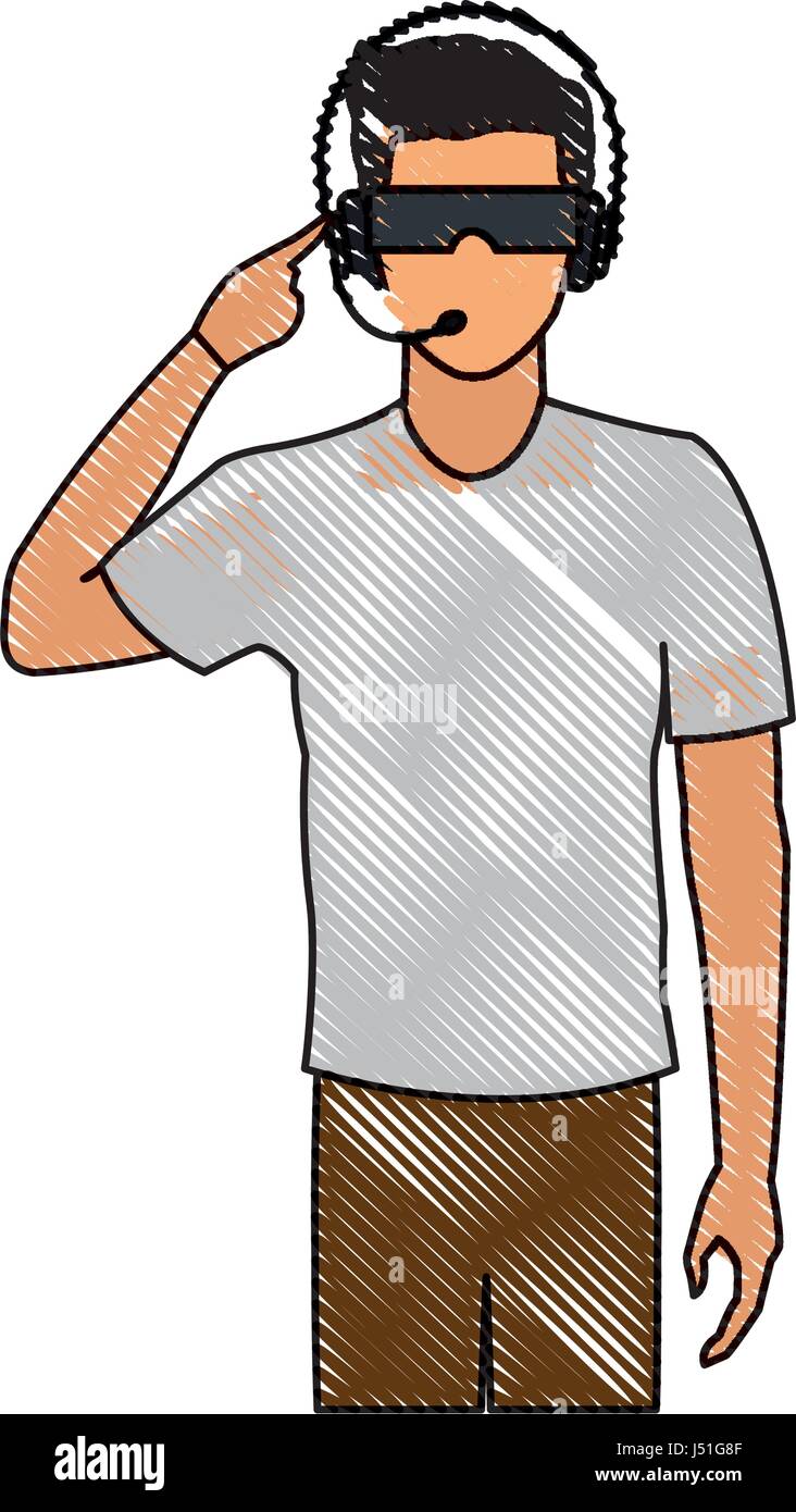 guy wearing vr headset - virtual reality glasses concept Stock Vector ...