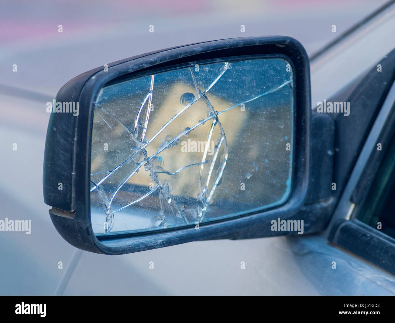 The broken rear view mirror in the car Stock Photo Alamy