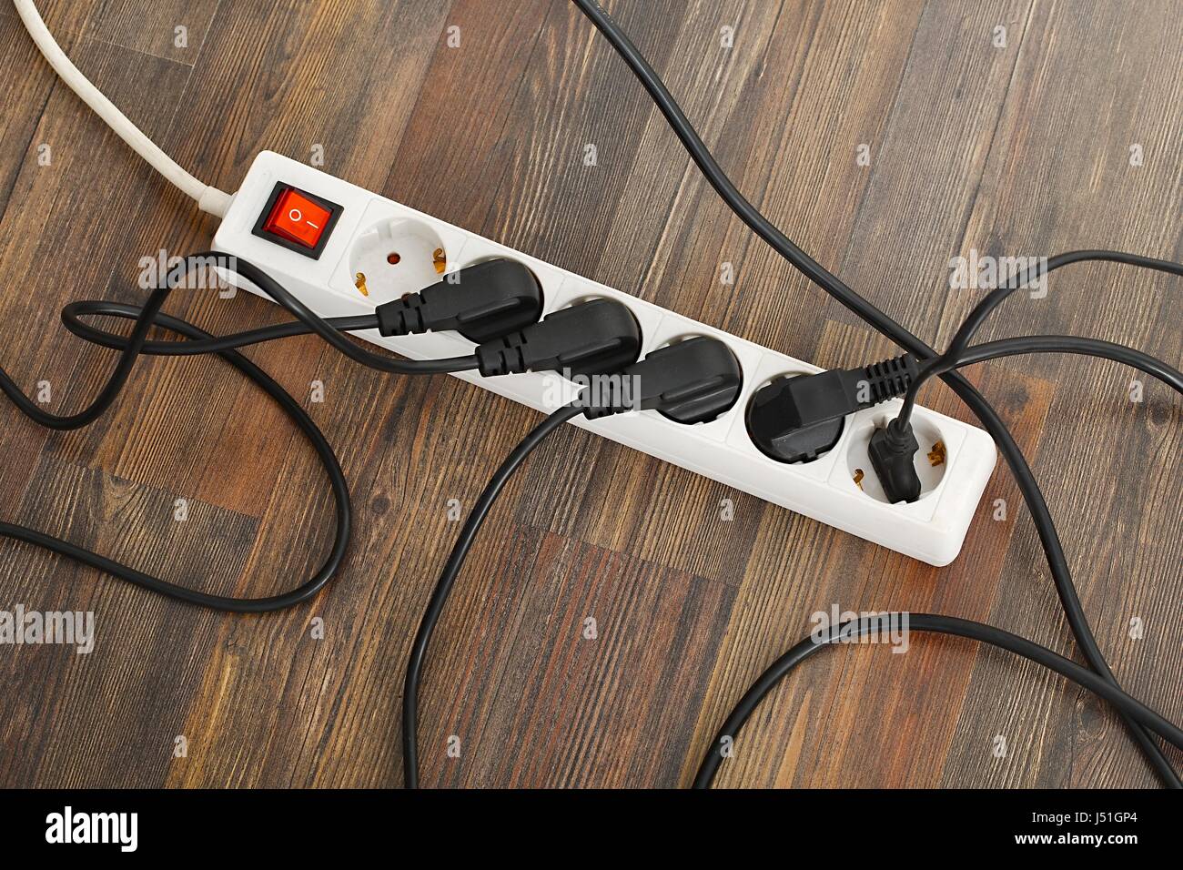 Extension block and cables Stock Photo Alamy