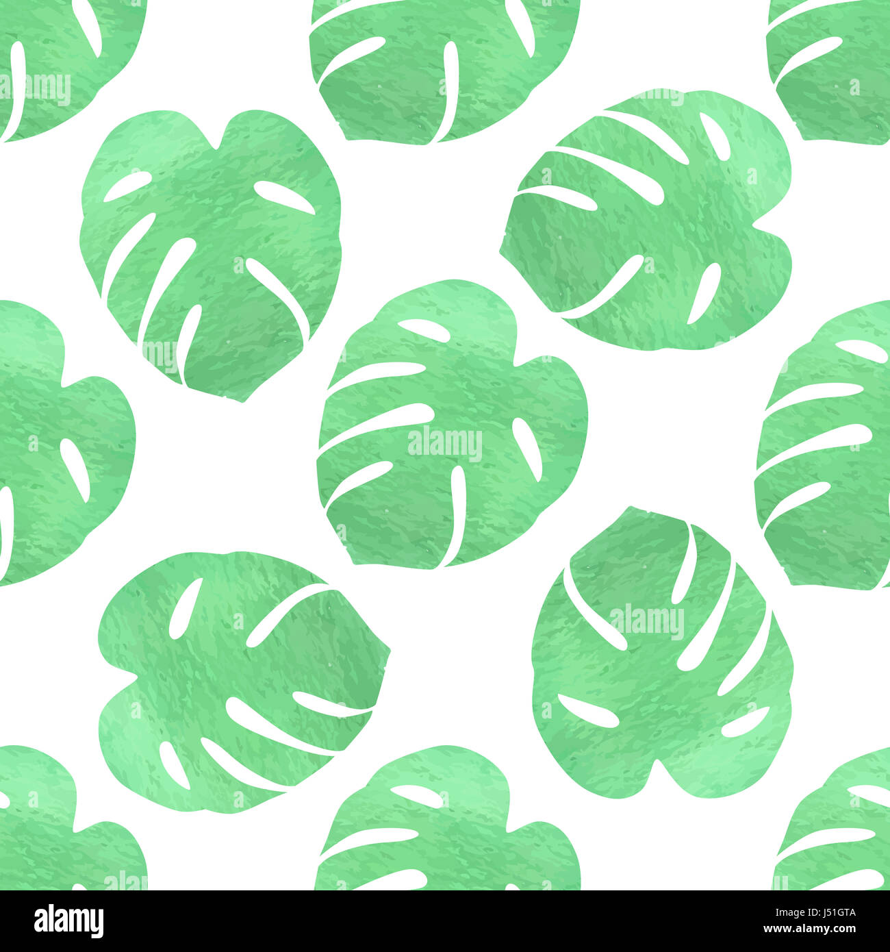 Tropical seamless pattern with green watercolor leaves on a white ...
