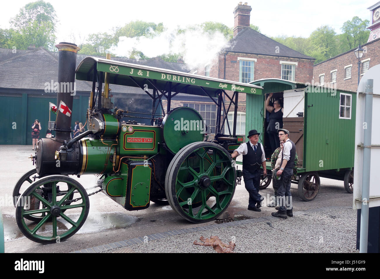 Proud owner John Durling with his Aveling & Porter Tractor 'Morning Star' part of the gala of 30 vintage steam engines at the Museum of Iron in Coalbr Stock Photo