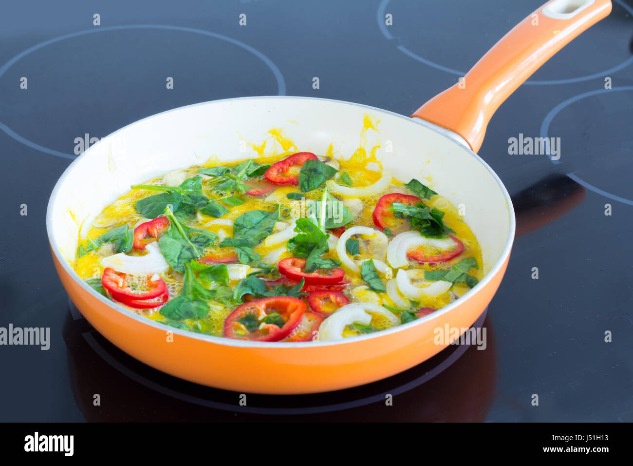 egg omelet on pan Stock Photo