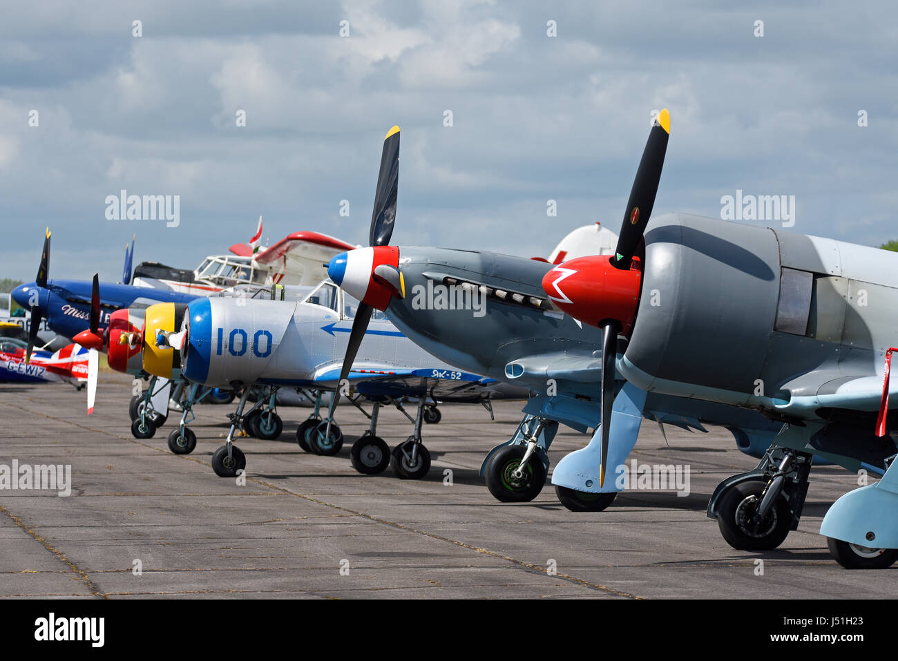 Line up of warbird planes and aircraft at the Abingdon Air & Country Show at the former RAF Abingdon Stock Photo