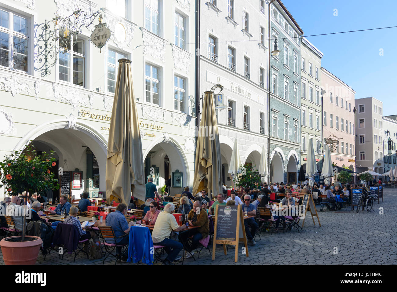 main square Max-Josefs-Platz, restaurant, Rosenheim, Oberbayern, Upper ...