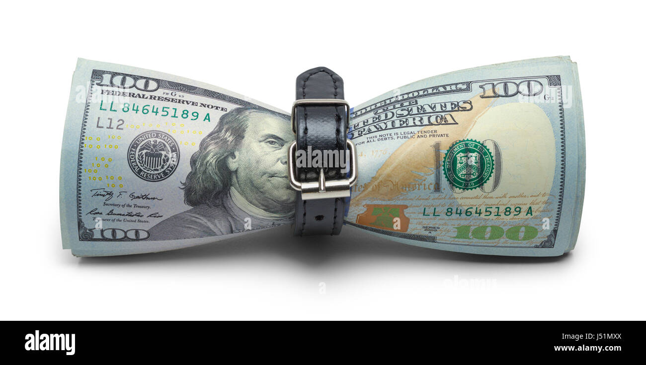 Cash Money being Tightened with Belt Isolated on White Background Stock ...