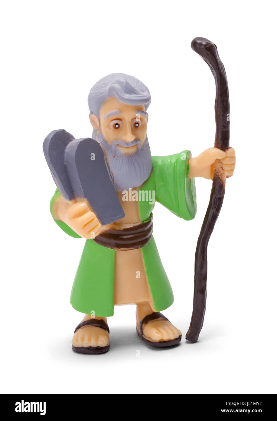 Moses Holding Ten Commandments Toy Isolated on White Background. Stock Photo