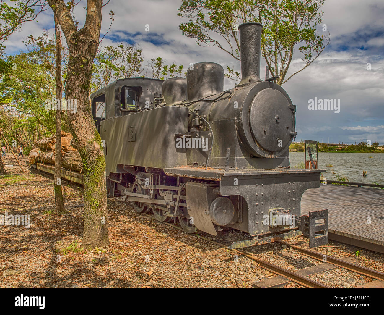 Luodong, Taiwan - October 18, 2016: A locomotive train carrying camphor tree in Luodong Forestry Culture Garden Stock Photo
