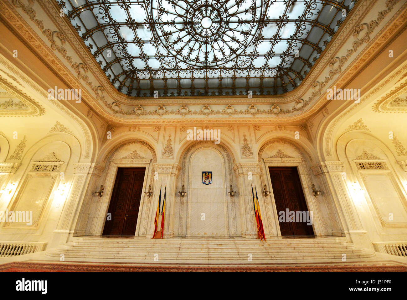 Inside The Palace of the Parliament in Bucharest, Romania. Stock Photo