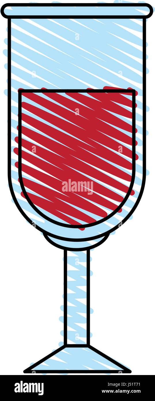 color crayon stripe image glass cup with red wine Stock Vector