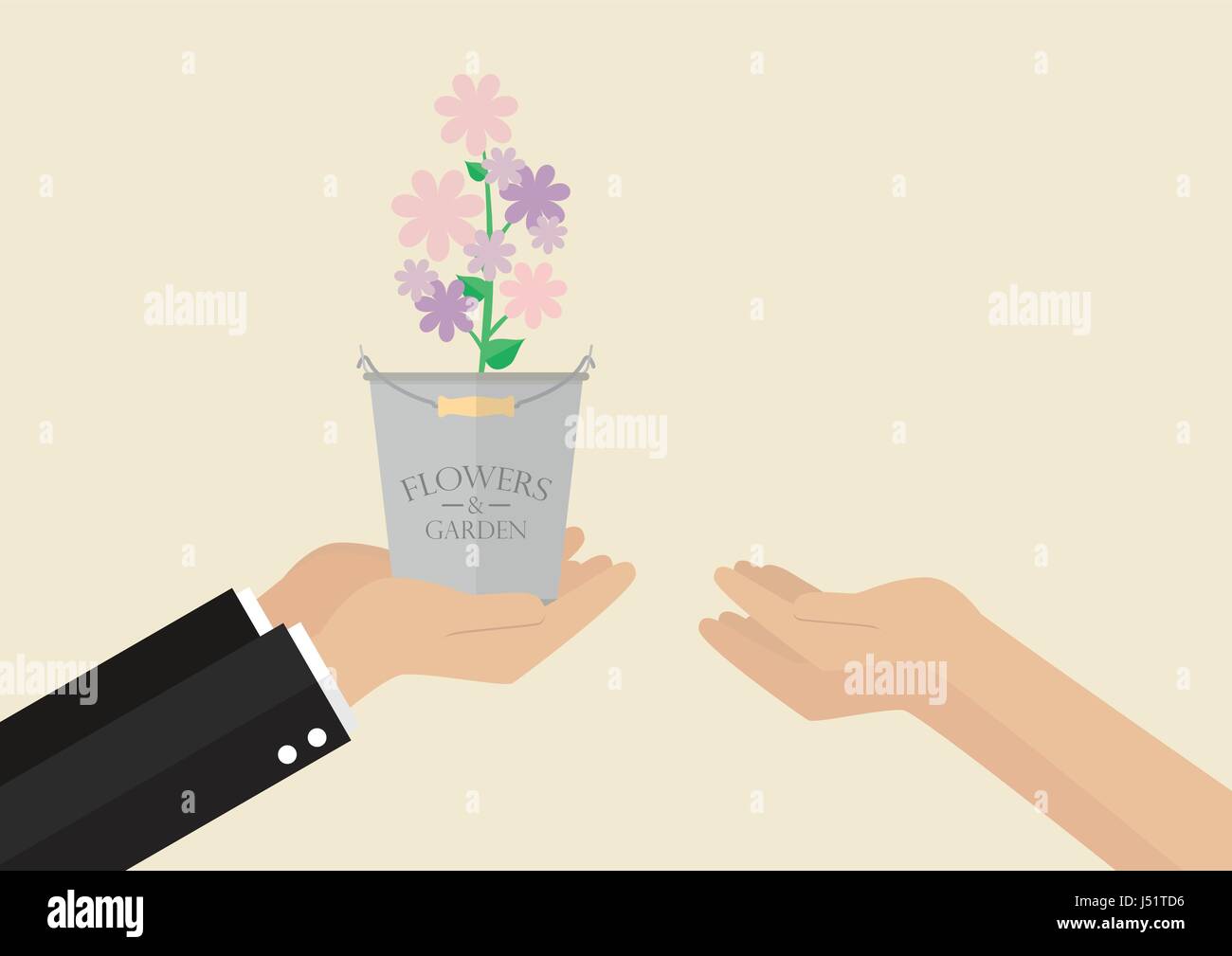 Man giving flowers to a woman. Vector illustration Stock Vector