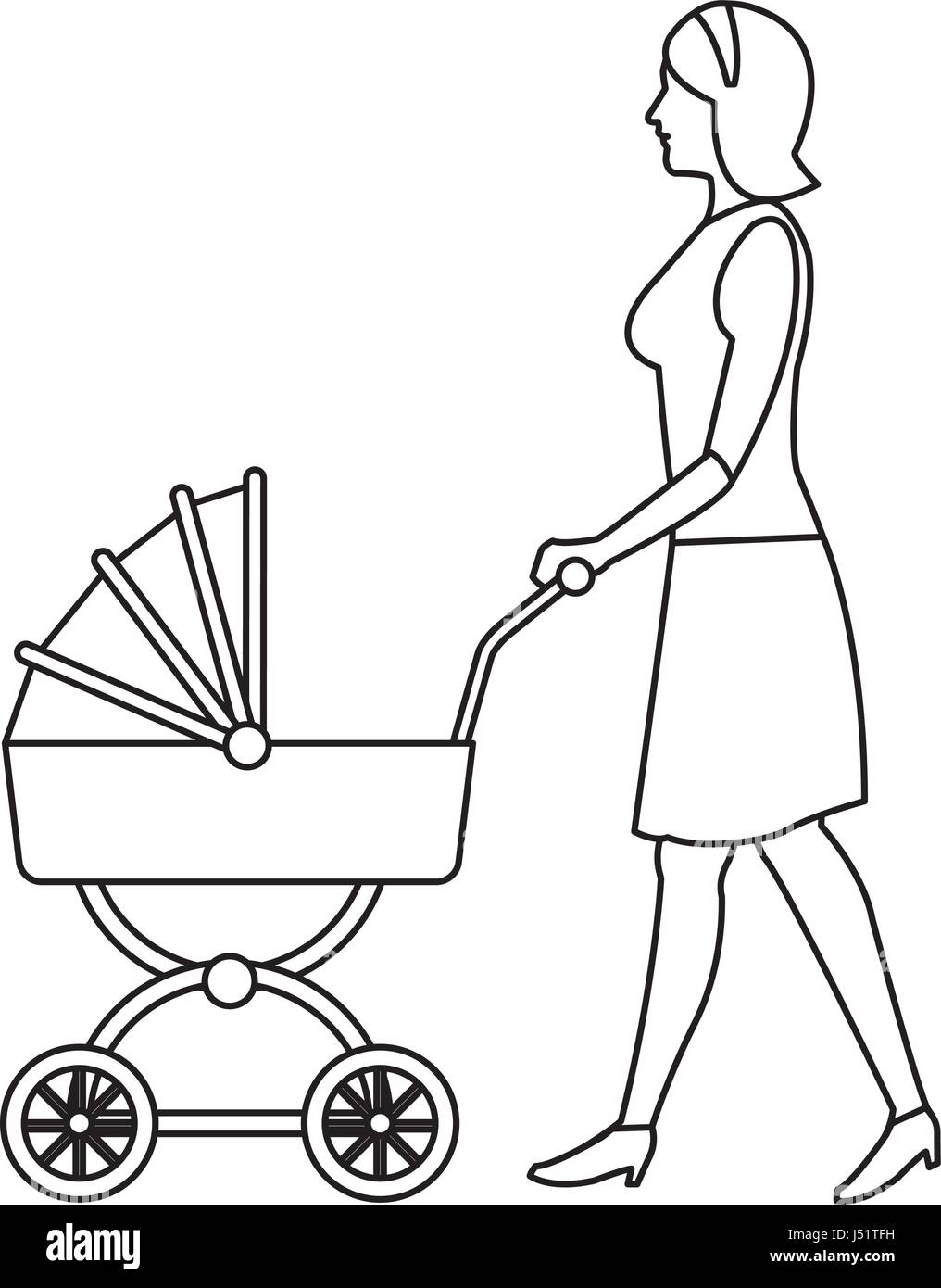 mother pushing pink baby carriage outline Stock Vector Image & Art - Alamy