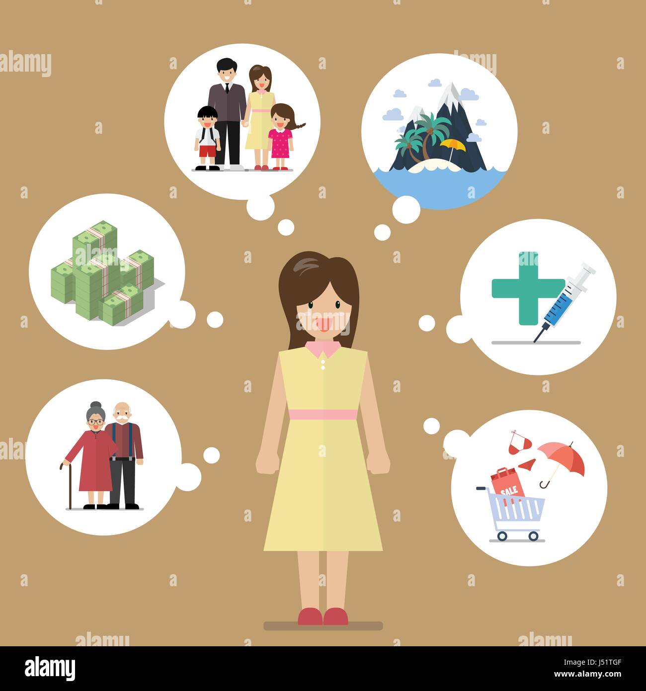 Young woman dreaming a good life. Concept of work and life balance Stock Vector