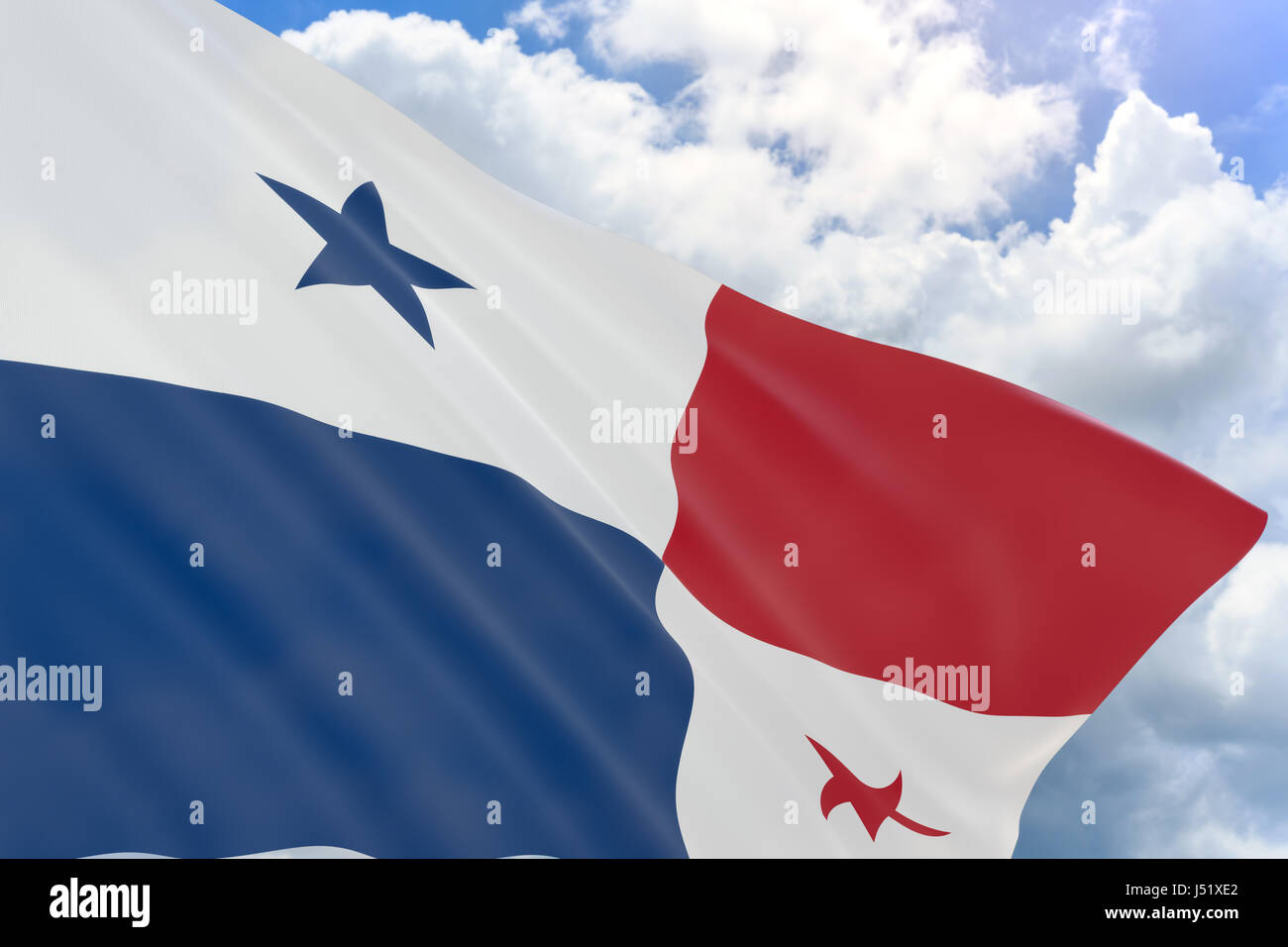 3D rendering of Panama flag waving on blue sky background, Martyrs' Day is a Panamanian Day of National Mourning which commemorates the January 9, 196 Stock Photo