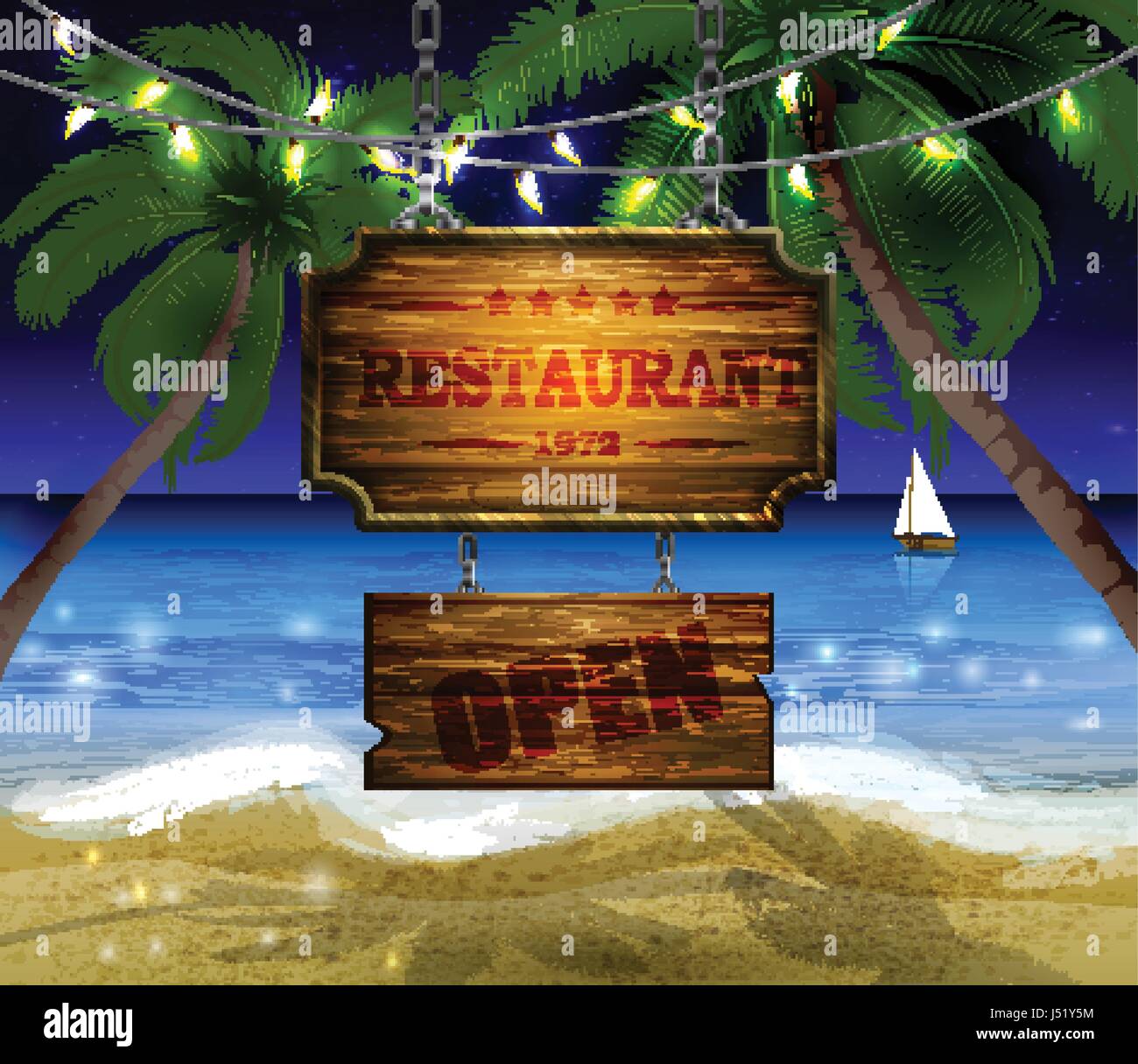 summer wooden sign on tropical beach background Stock Vector Image ...