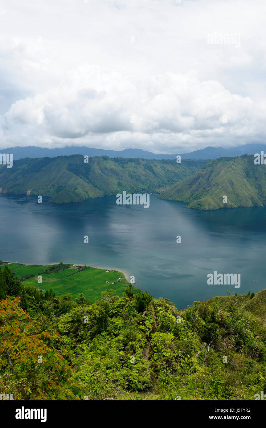 View from hills on an island Samosir to the Taba lake, Indonesia Stock Photo