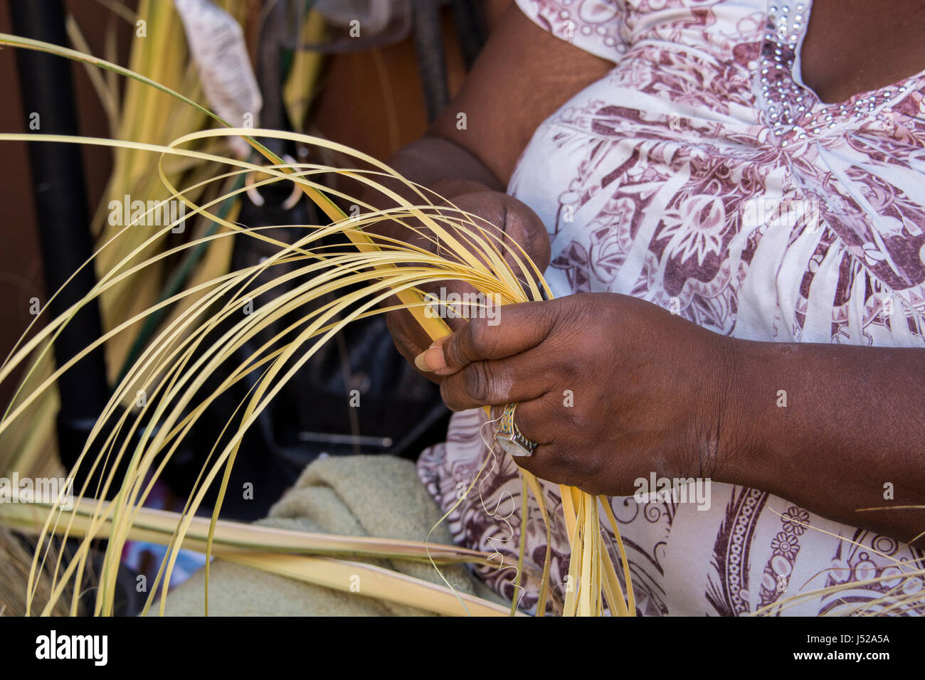 South Carolina, Charleston. Traditional hand coiled Gullah sweetgrass