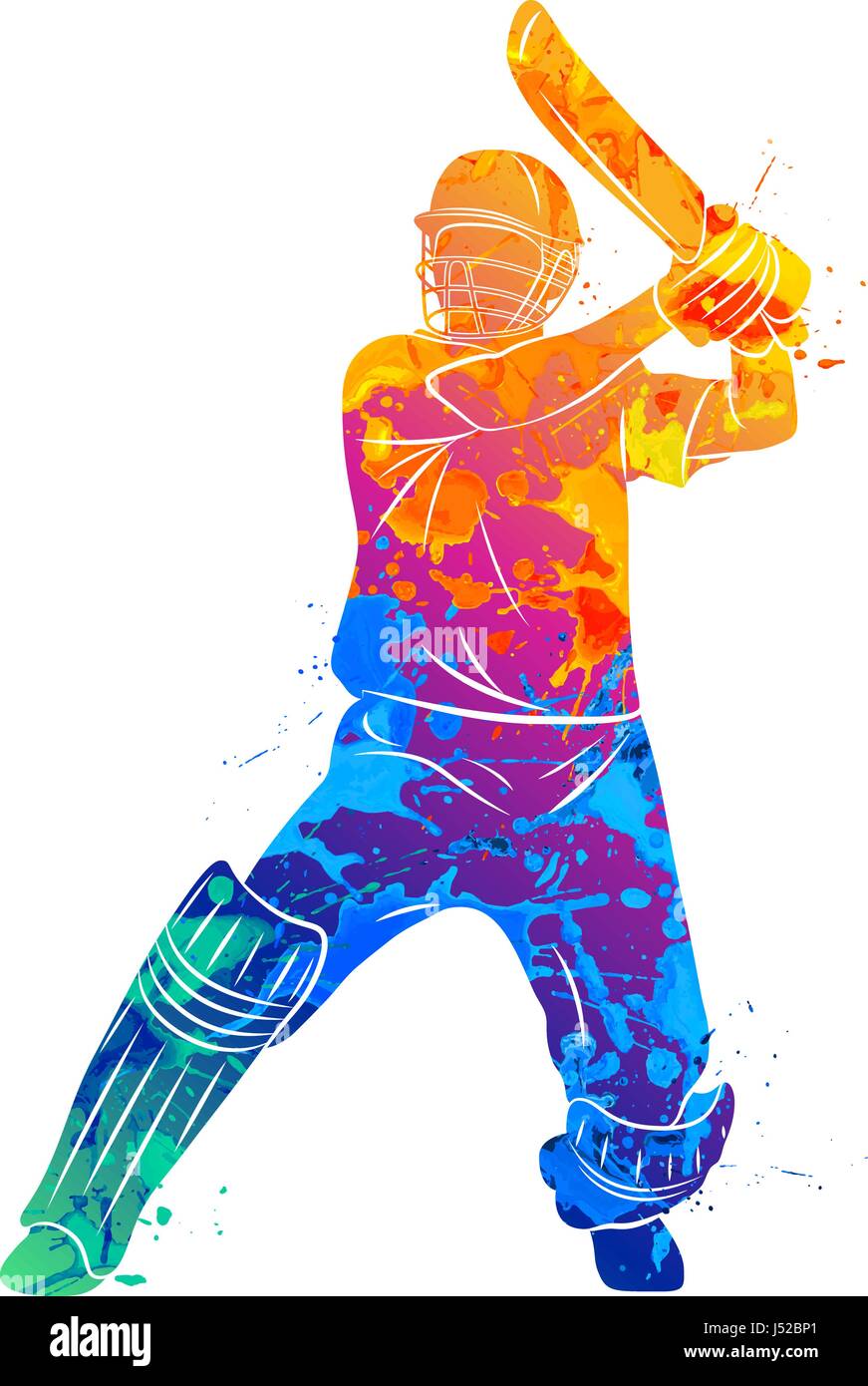 Abstract batsman playing cricket Stock Vector