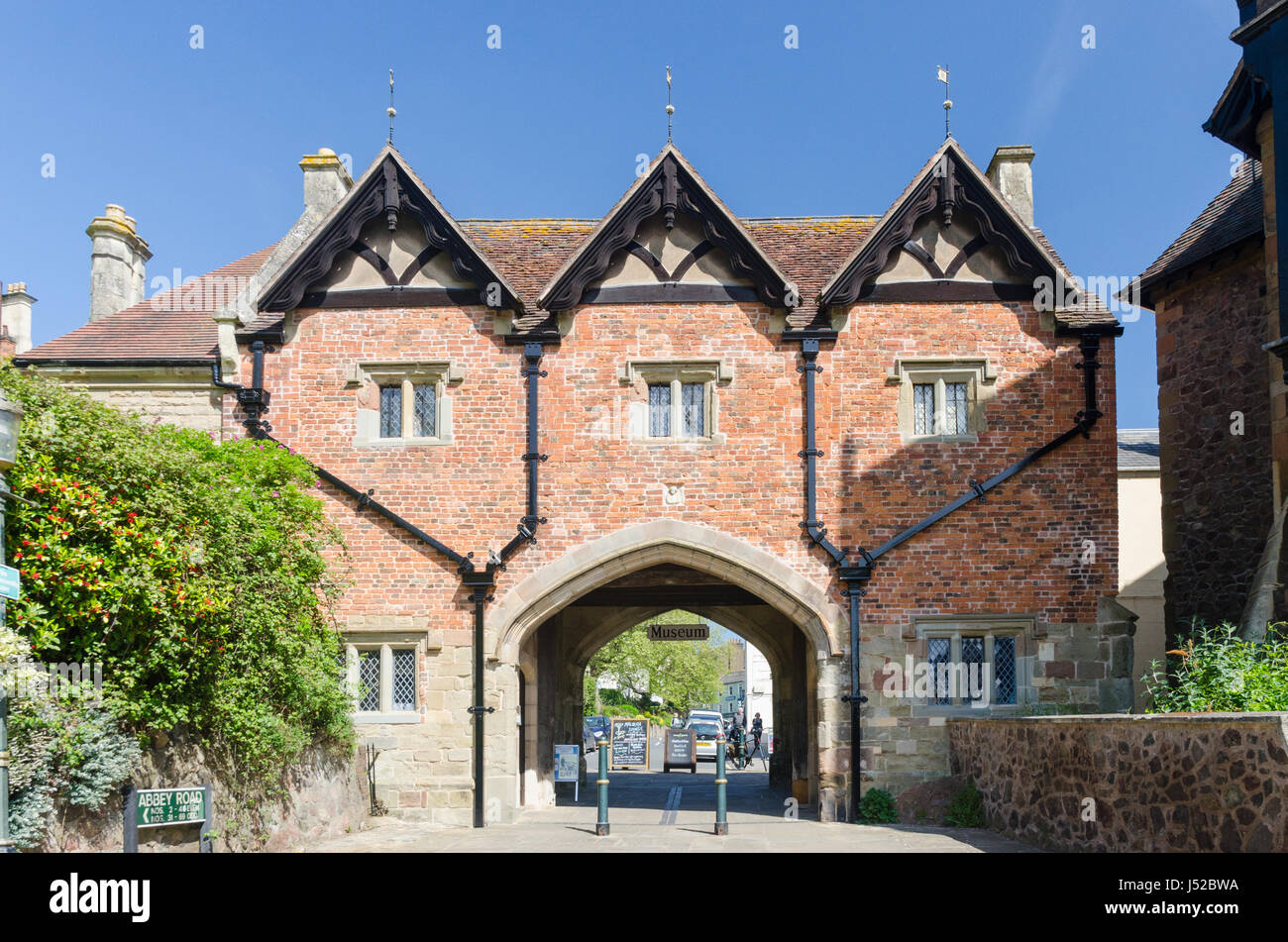The Abbey Gateway in Great Malvern, Worcestershire which is now home to the Malvern Museum Stock Photo