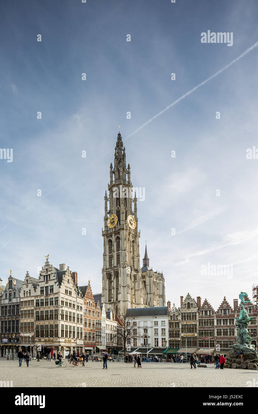 Grote markt - cathedral, Antwerpen, Belgium Stock Photo