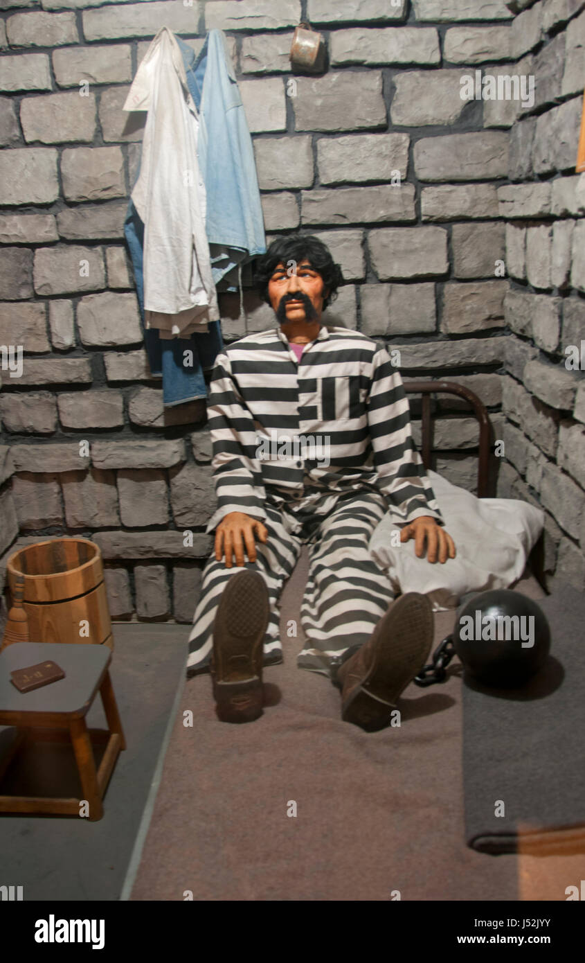The dummy Sam, the perpetual prisoner in the 'mock cell' at the Big House Prison Museum Stock Photo