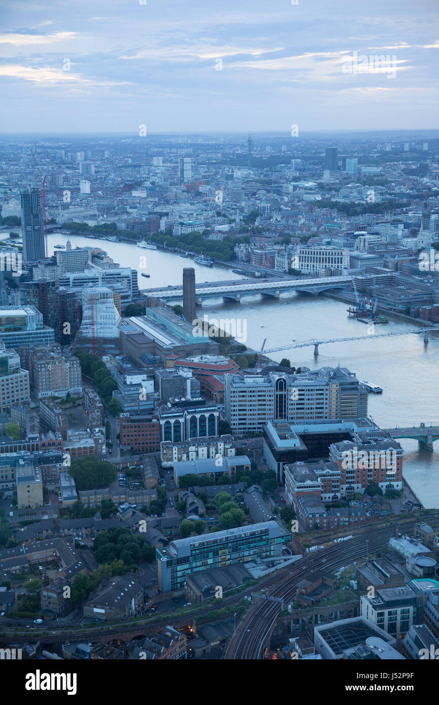 Aerial view of the city of London at dusk. Stock Photo