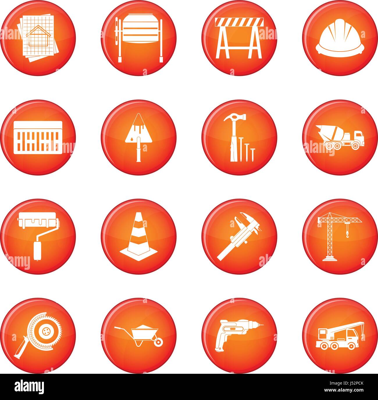 Architecture icons vector set of red circles isolated on white ...