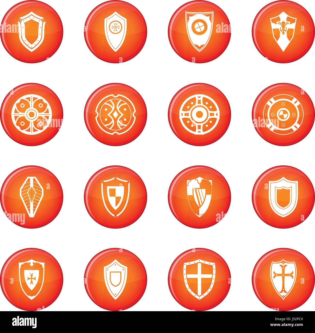 Shields set icons vector set of red circles isolated on white ...