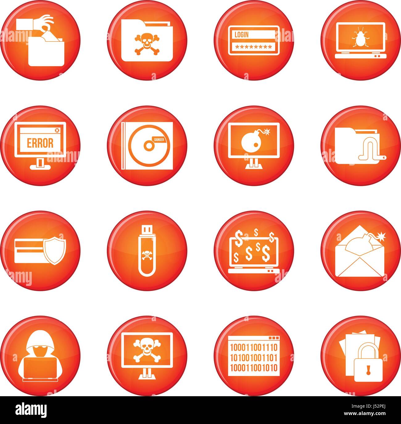 Criminal icons vector set of red circles isolated on white background ...