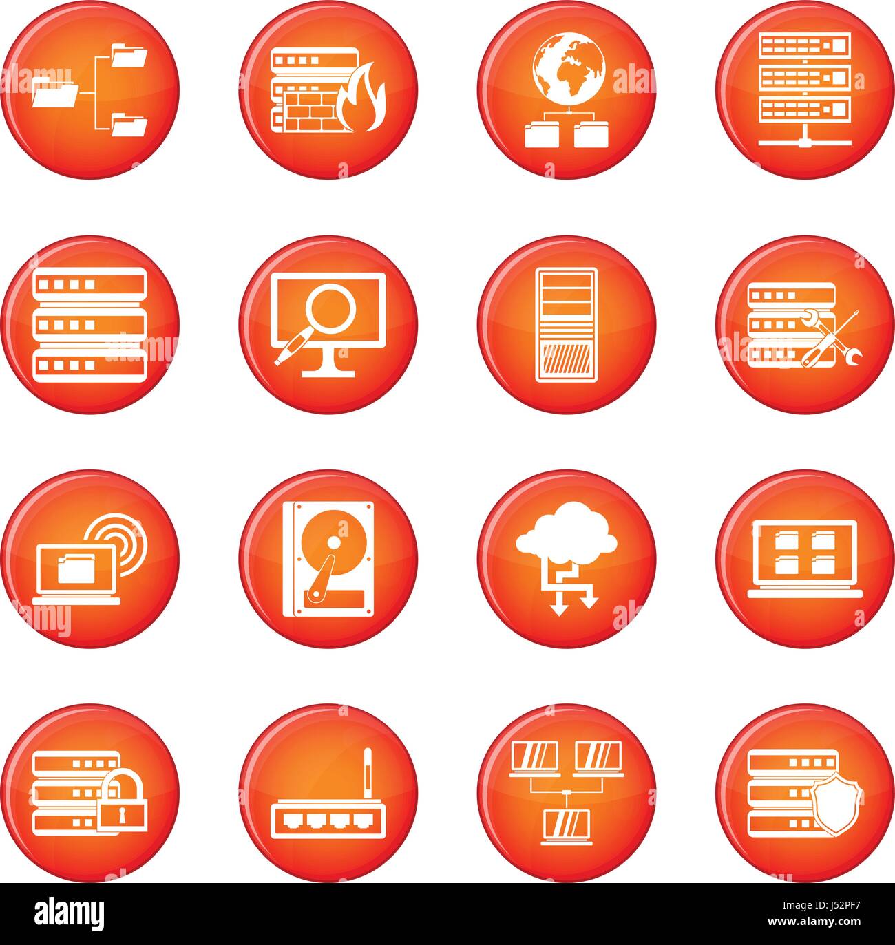 Big data icons vector set of red circles isolated on white background ...