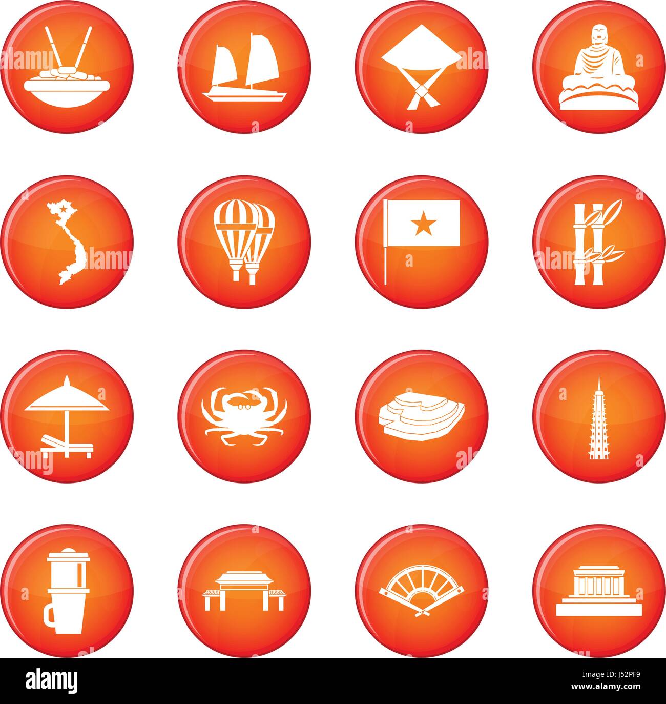 Vietnam travel icons vector set of red circles isolated on white ...