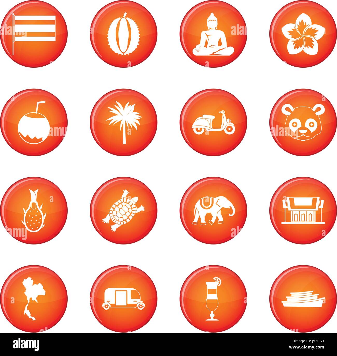 Taiwan icons vector set of red circles isolated on white background ...