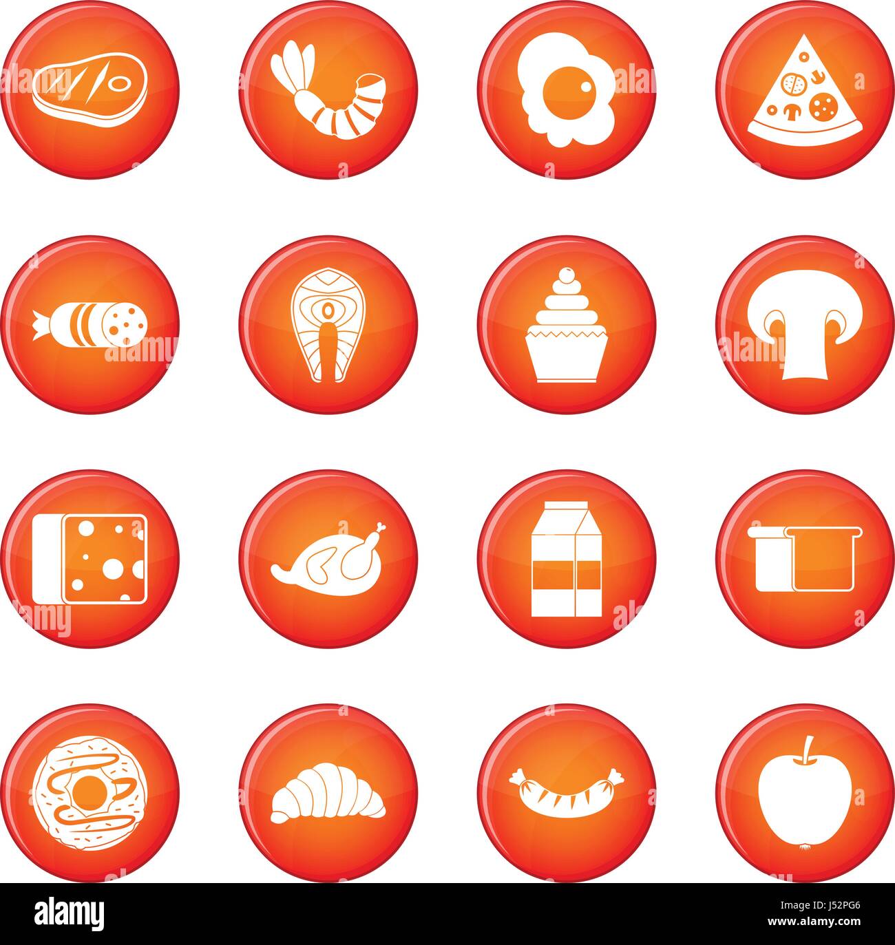 Food icons vector set of red circles isolated on white background Stock ...