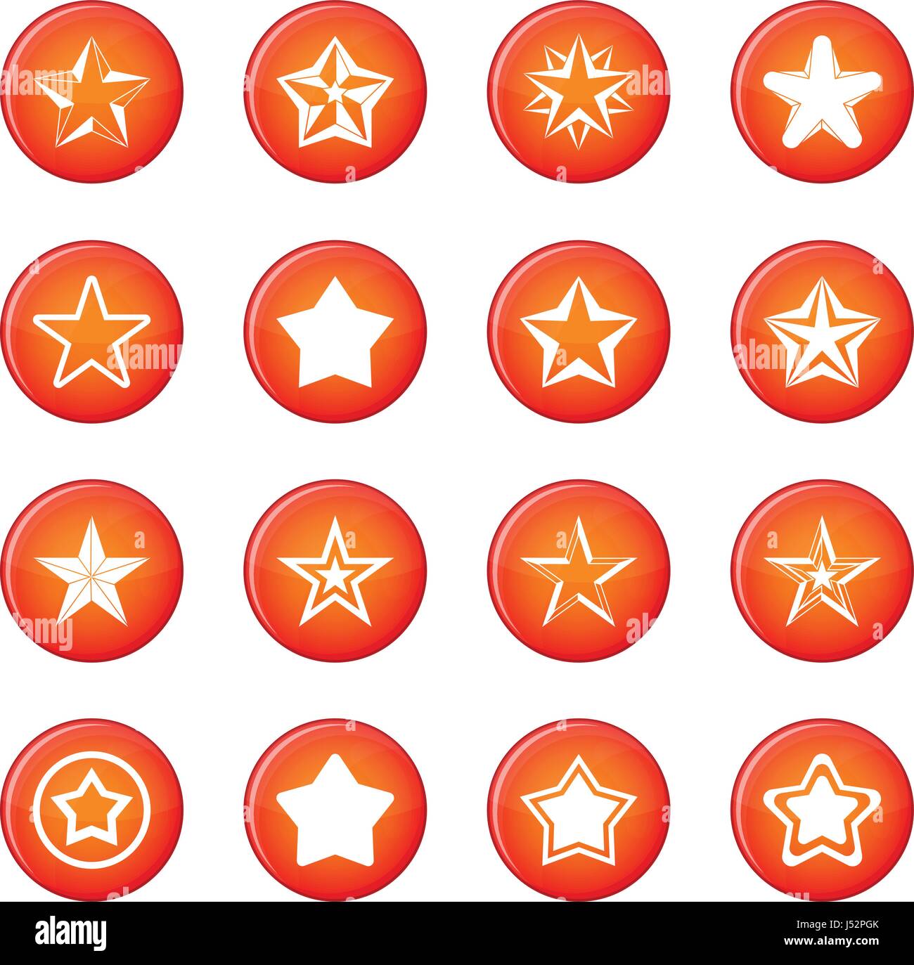 Star icons vector set of red circles isolated on white background Stock ...