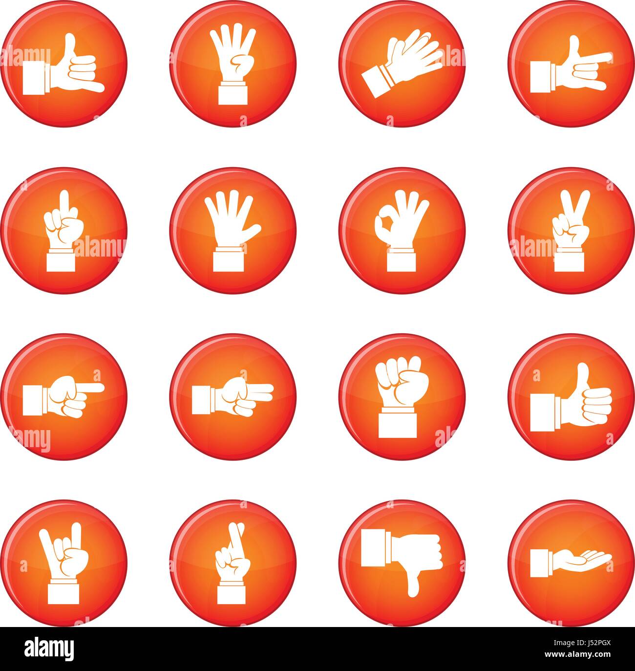 Hand gesture icons vector set of red circles isolated on white ...