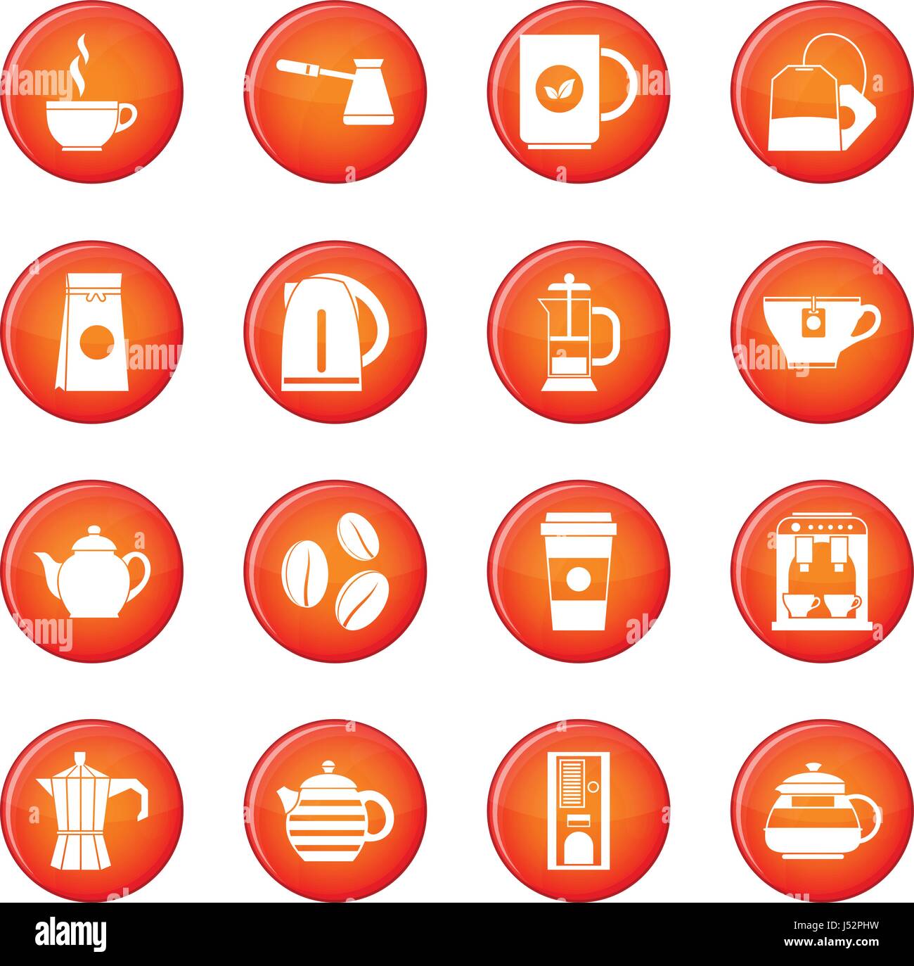 Tea icons vector set of red circles isolated on white background Stock ...