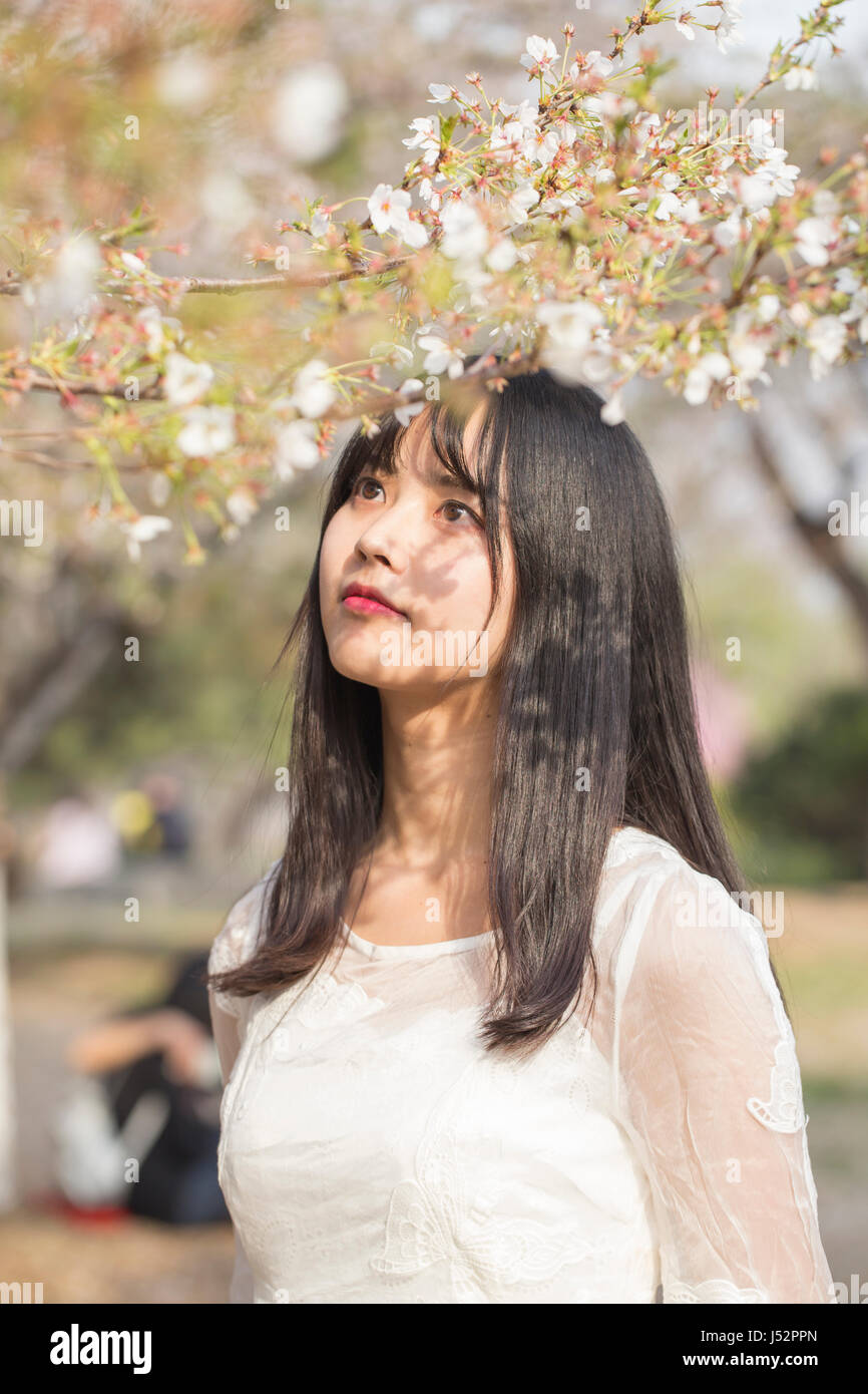 Women Springtime Beautiful girl in spring time. Smiling, Asia, Outdoors, Springtime ...