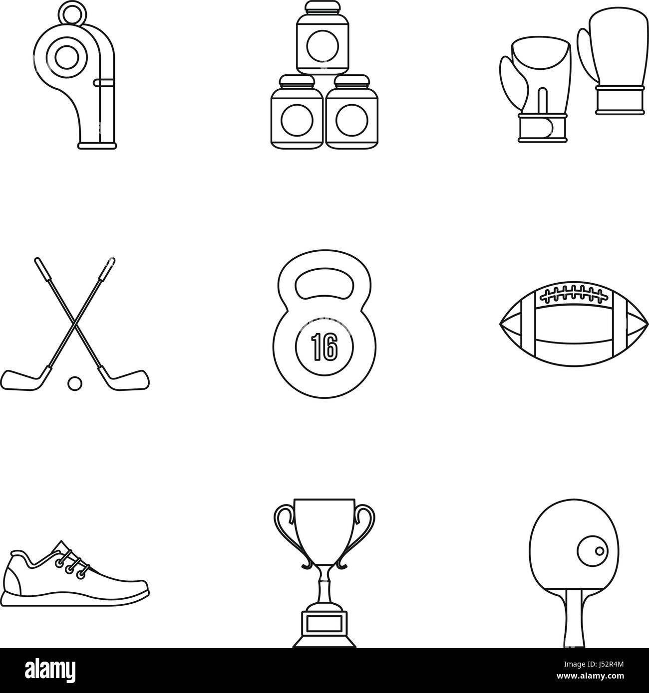 Sports equipment icons set, outline style Stock Vector Image & Art Alamy