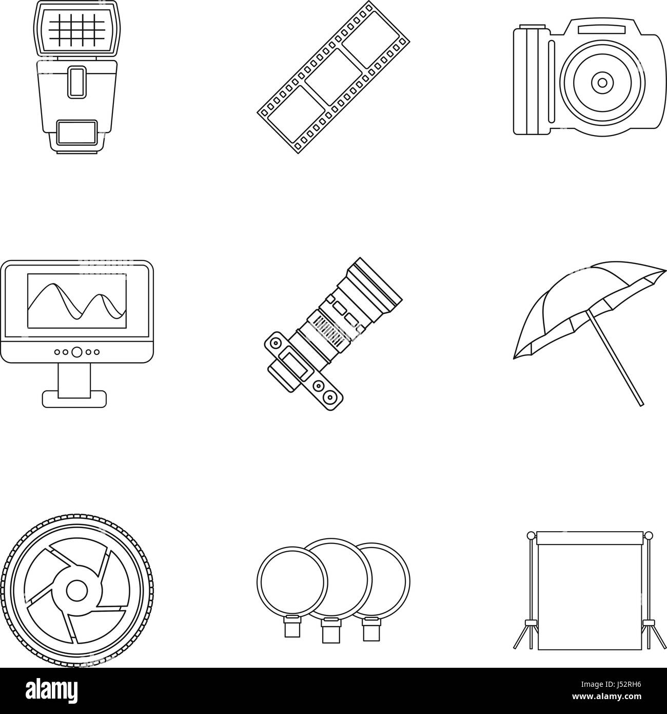 Photographic icons set, outline style Stock Vector Image & Art - Alamy