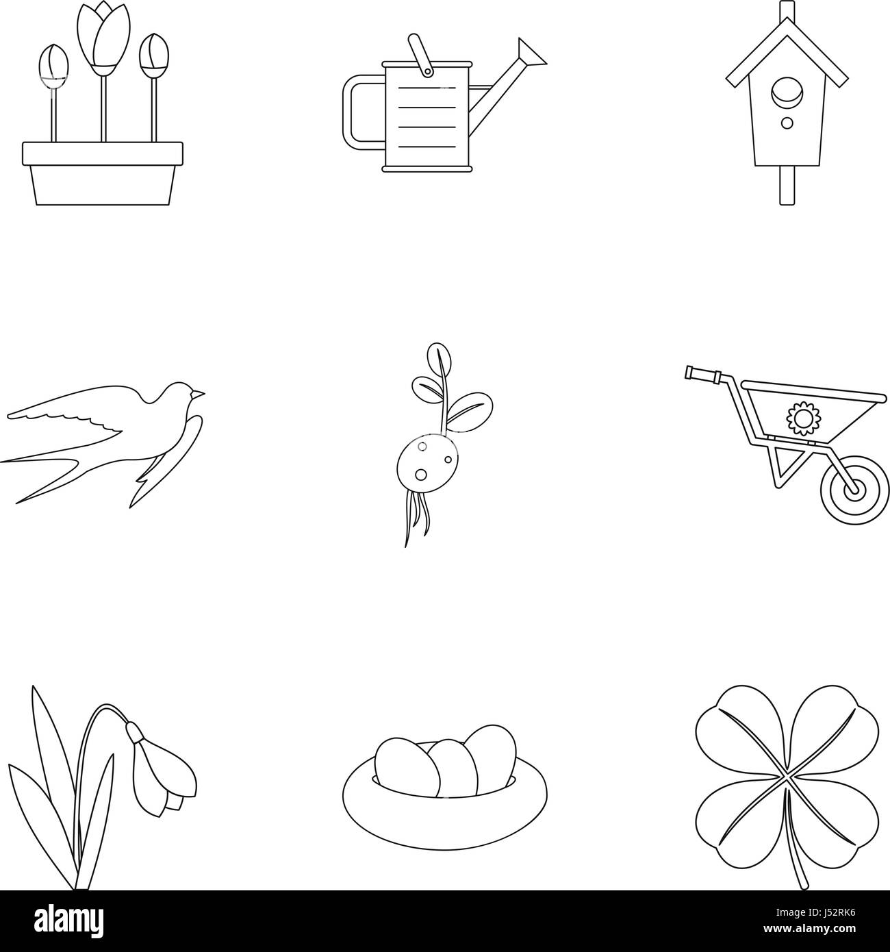 Tending garden icons set, outline style Stock Vector