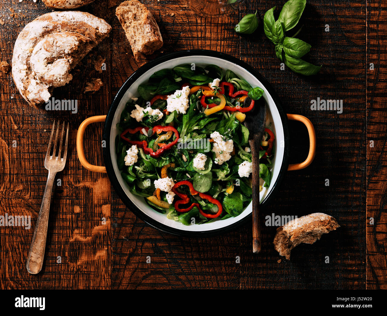 Lamb's lettuce salad with ricotta and bell peppers Stock Photo Alamy
