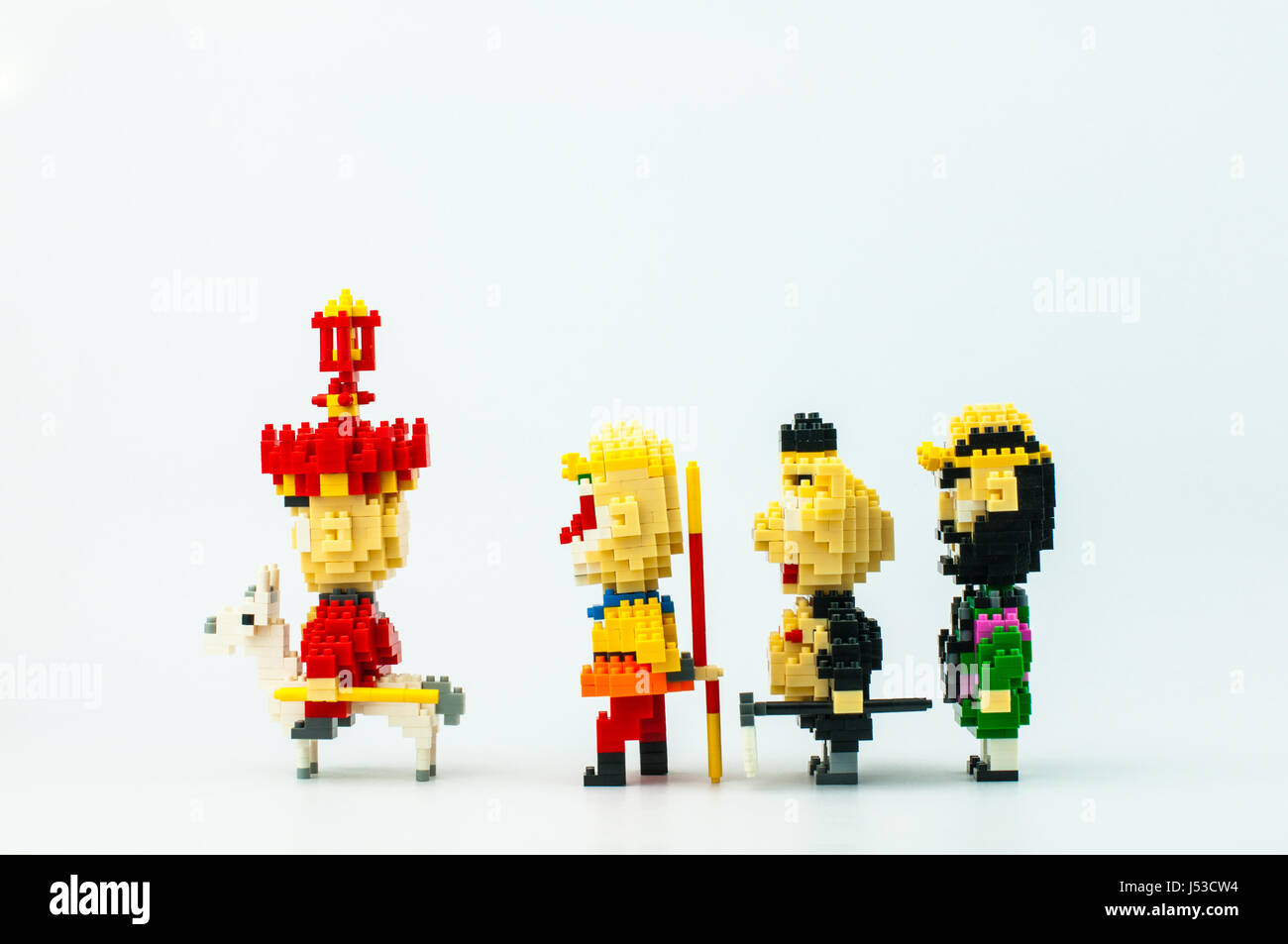 BANGKOK, THAILAND - MAY 12, 2017 : JOURNEY TO THE WEST Characters Micro Blocks in Isolated White Background Stock Photo