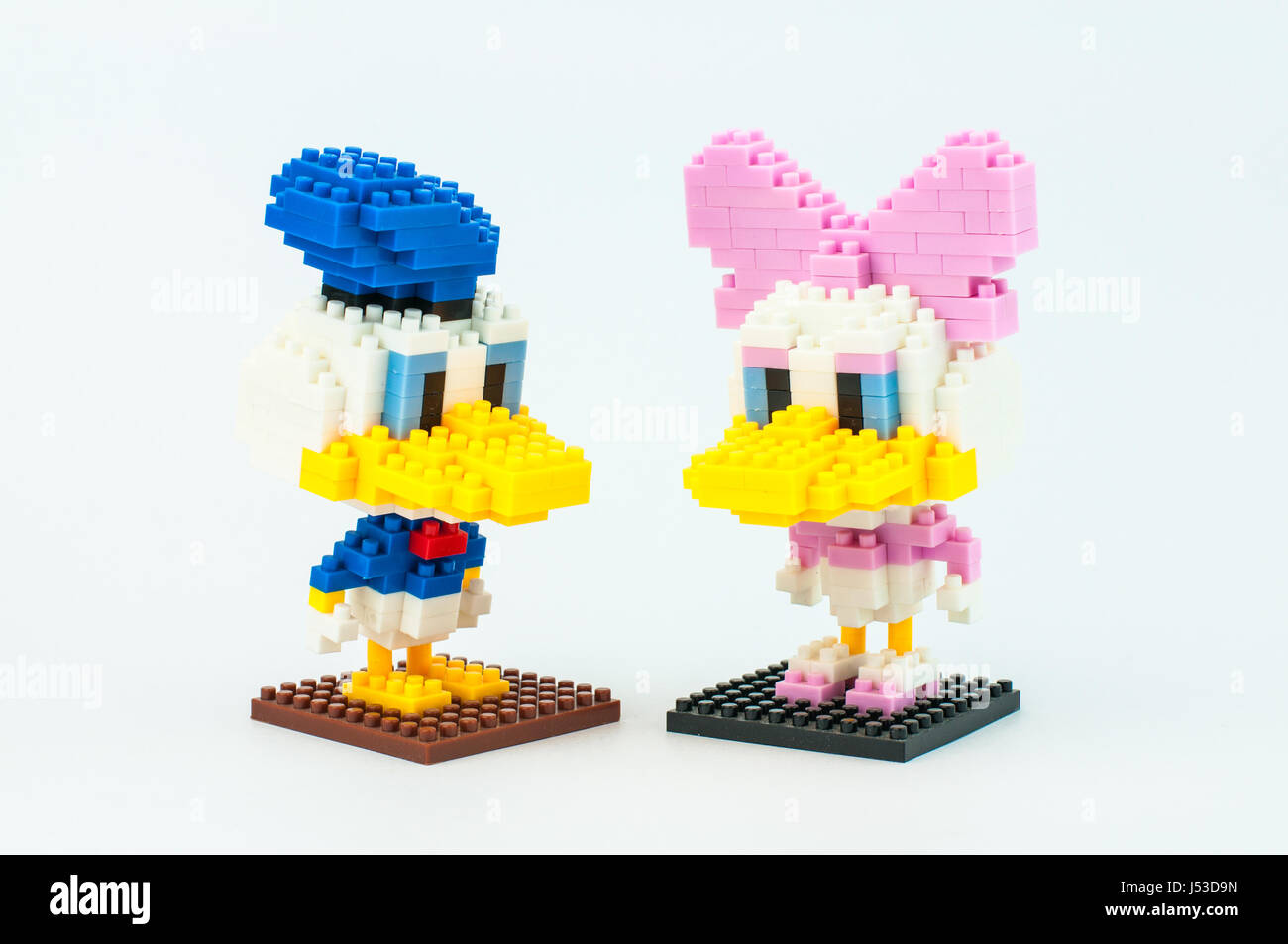BANGKOK, THAILAND - MAY 12, 2017 :  DONALD DUCK and DAISY DUCK Micro Blocks in Isolated White Background Stock Photo