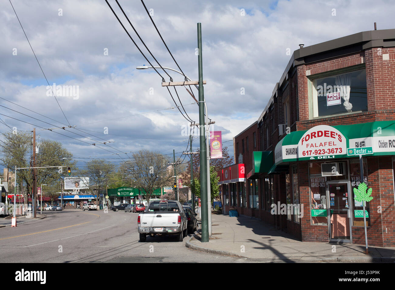 Town Diner is a popular place to eat on busy Mount Auburn Street in Watertown, Massachusetts. Stock Photo