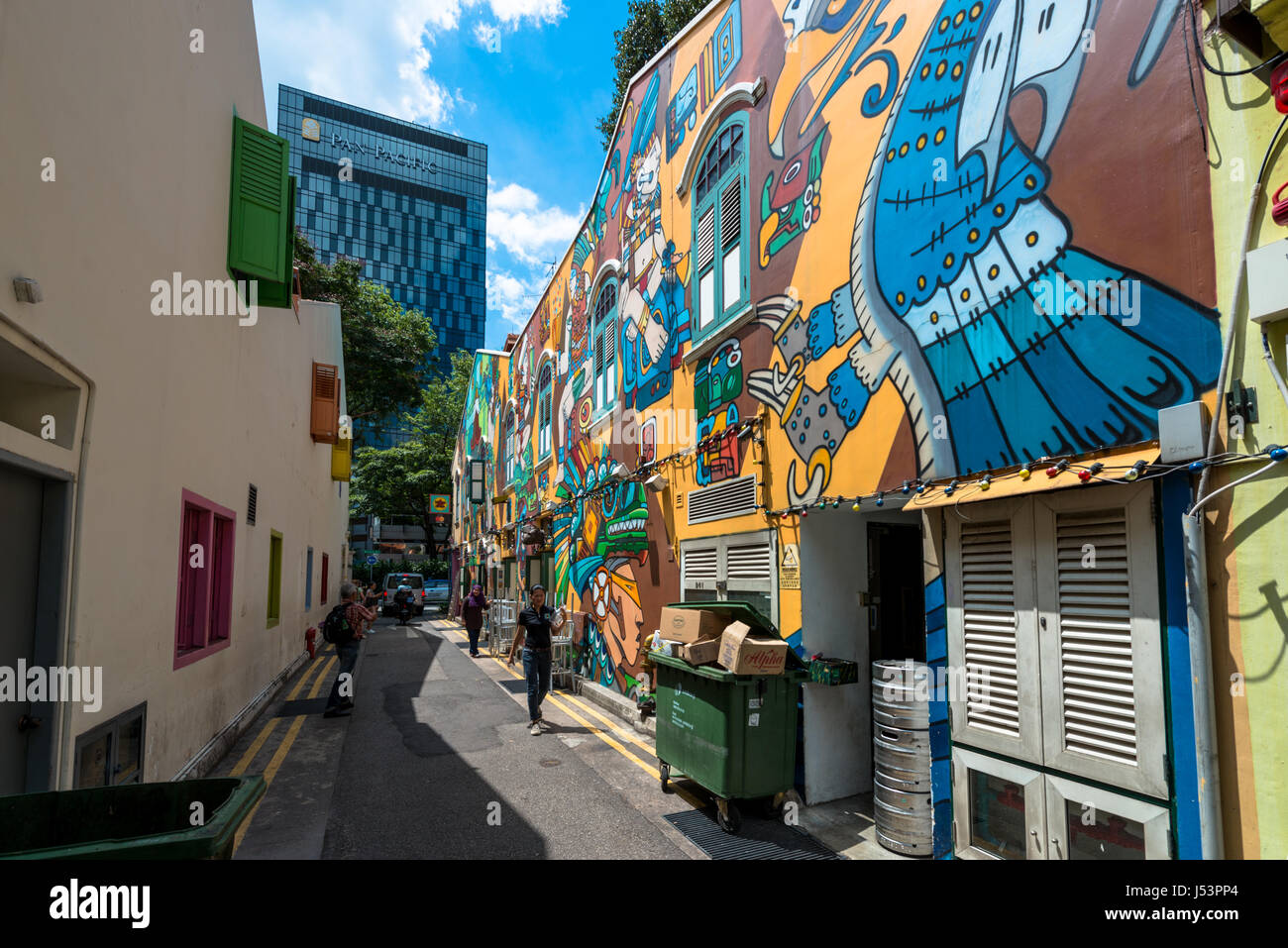 Colorful exterior wall mural outside bar. Haji Lane, Arab Quarter