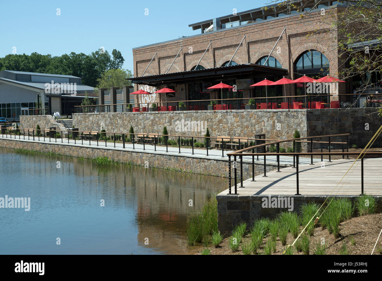 Outdoor Venue with restaurant patio and boardwalk Stock Photo Alamy