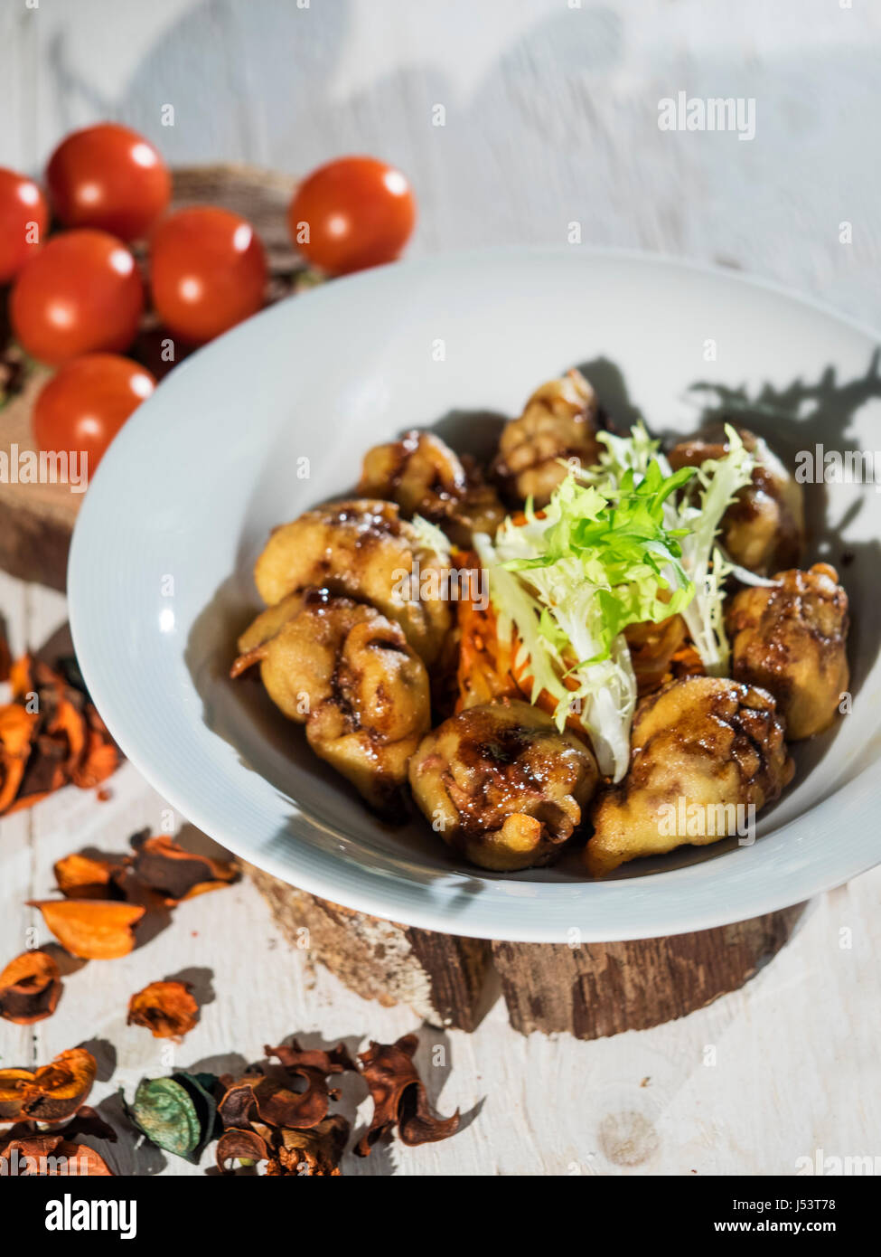 Chicken liver with fried vegetables in tempura Stock Photo Alamy