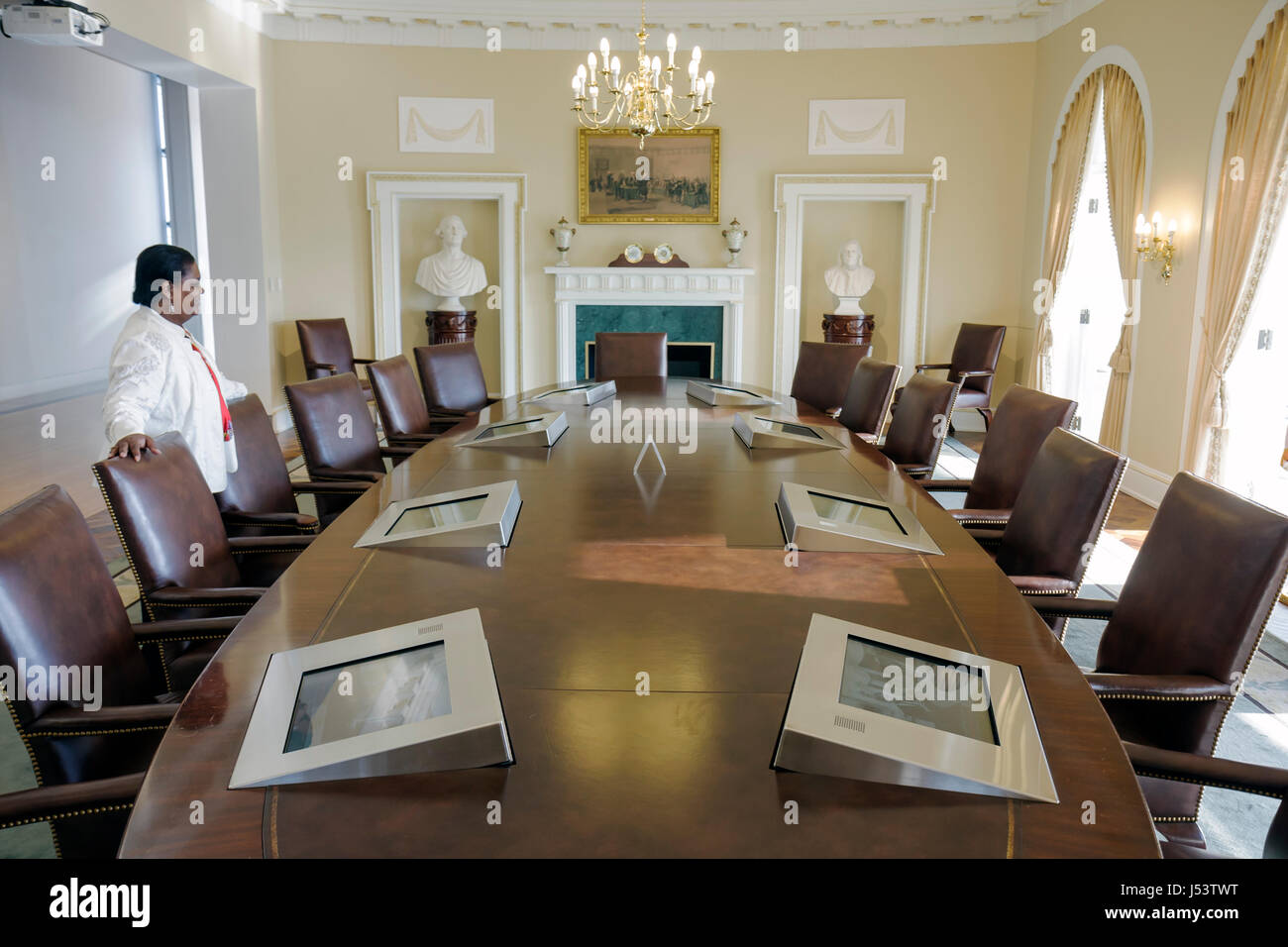 Little Rock Arkansas,William J. Clinton Presidential Library,full scale replica Cabinet Room,Black Blacks African Africans ethnic minority,adult adult Stock Photo